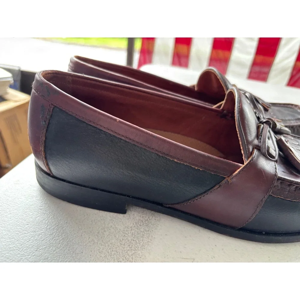 Johnston & Murphy 12W Two Tone Leather Kiltie Tassel Loafers 20-0592 Burgundy